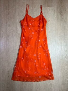 Esprit Floral Double Layered Spaghetti-Strap Orange Slip Dress Women’s Size 4